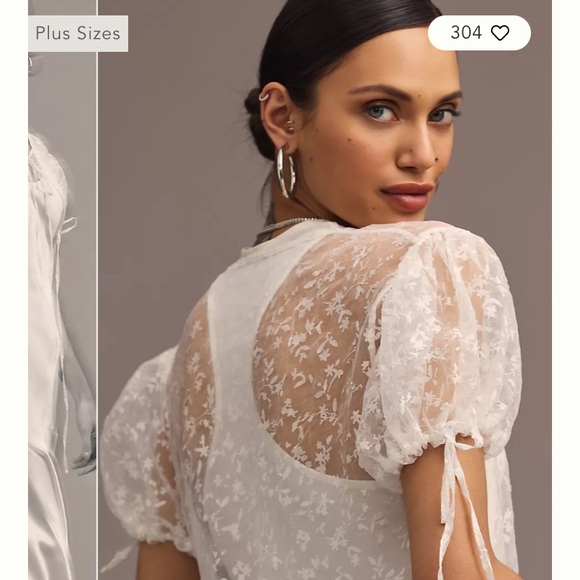 ANTHROPOLOGIE M SHEER SHORT-SLEEVE ORGANZA Coverup MAXI DRESS White $118 NWT Med - Picture 6 of 11